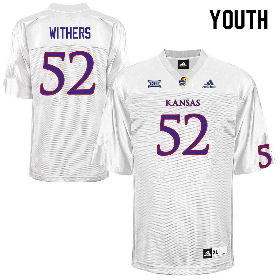 Youth #52 D.J. Withers Kansas Jayhawks College Football Jerseys Sale-White